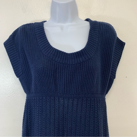 Mudd‎ Y2K Empire Sweater Large  Blue Scoop Neck Cap Sleeve Long Line Boho Casual - Picture 3 of 10
